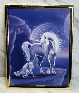 Vintage Midnight Unicorn And Baby Picture In A Frame 1985 NEW 10”x8” - Picture 1 of 4