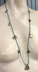 Heart Charms Rope Women's Ladies Necklace Clasp Blue Cord 34" - Picture 1 of 6