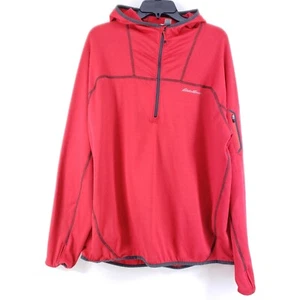 Eddie Bauer Mens XL Red Hooded Quarter-Zip Fleece Lined Long Sleeve Pullover - Picture 1 of 8