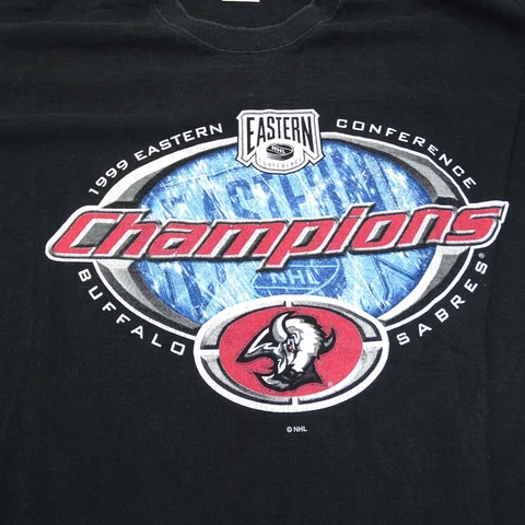 Vintage 1999 Buffalo Sabres Shirt NHL Pro Player Goat Head T-Shirt XL Champions Cover