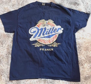 Vintage Miller Pilsner Beer Navy Blue T-Shirt, Sz. Men’s XL, Retro Logo - Picture 1 of 7