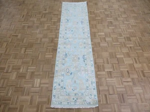 2'6 x 10 Runner Hand Knotted Sky Blue Modern Oushak Oriental Rug G15878 - Picture 1 of 13