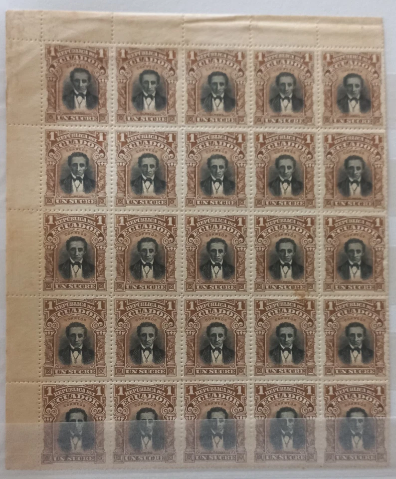 Ecuador 1901 Bloque De 25 sellos 1s. José Joaquín Olmedo Cat.151 A43 Foto 1 de 1