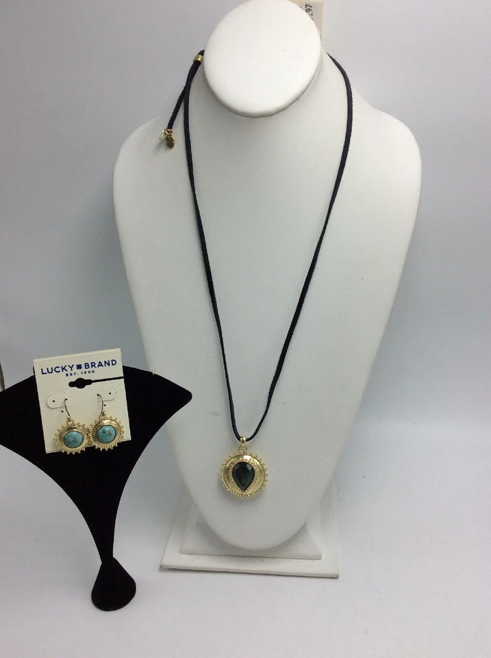 Lucky BRAND Leather Reversible Stone Necklace Black MOP #120