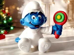 Smurfs figures vintage Classic baby smurf Smurf with rattle PVC Collectible Figu - Picture 1 of 10