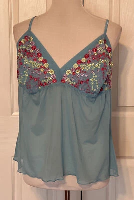 Lingerie CACIQUE 22/24 azul água floral cami transparente plus size nova com etiquetas - Imagem 1 de 4