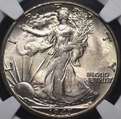 1947 D WALKING LIBERTY HALF NGC MS 64 EXCELLENT WHITE SATIN MINT BLOOM AND WELL - Image 1 of 4