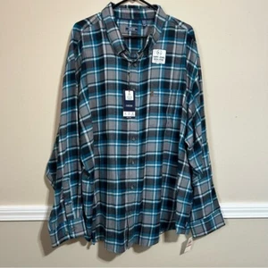 New IZOD Men's Gray Blue Plaid Cotton Long Sleeve Button-Up Shirt, 3XLT NWT - Picture 1 of 12