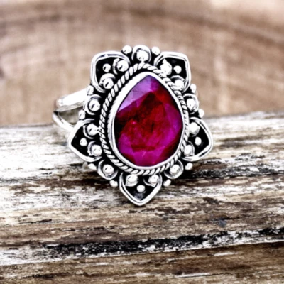 Beauty Ruby Gemstone 925 Sterling Silver Handmade Ring All Size S-41 - Image 1 of 4