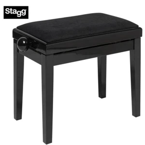 Stagg Gloss Black Adjustable Piano Bench with Black Velvet Top PB06 BKP VBK - Picture 1 of 3