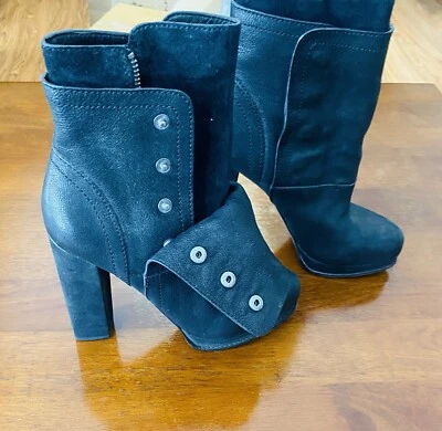 Vera Wang Botines de Plataforma Marilyn Negros Cuero Grueso Rock Punk Talla 6M Foto 1 de 4