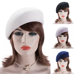 Womens 100% Wool Felt Beret Hats Pillbox Bonnet Beanie Cap Church Wedding A468 - Picture 1 of 34