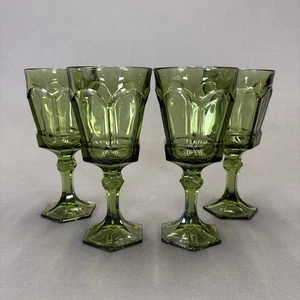 Fostoria Virginia Green Water Goblets Glasses 7 1/4" Set of 4 Heavy Footed - Picture 1 of 8