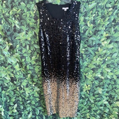 New York & Company Large Black Gold Sequin Sleeveless Sheath Dress NWT Party Coc - Image 1 of 4