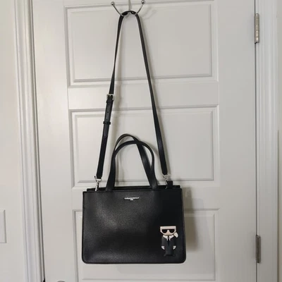 Karl Lagerfeld Paris Black Standing Karl Adele Satchel Women’s Purse $228 - Image 1 of 4