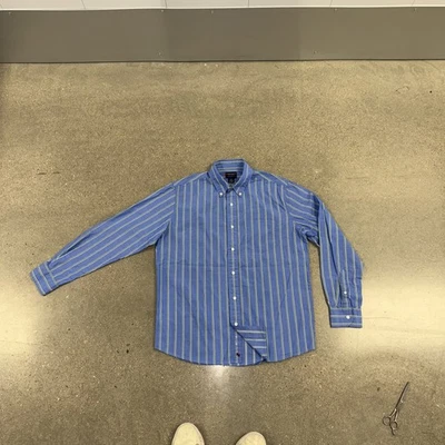 American Eagle Shirt Mens Medium Blue Green Striped Button Down Casual Preppy - Image 1 of 4