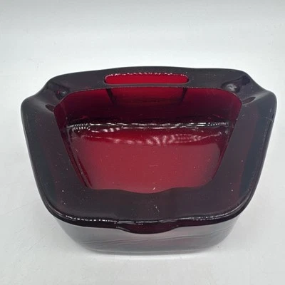 Red Glass Ashtray Decorative Triangle Shape Retro Vintage Home Decor - Image 1 of 4