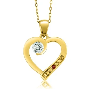 0.19 Ct Sky Blue Aquamarine Red Garnet 18K Yellow Gold Plated Silver Pendant - Picture 1 of 6