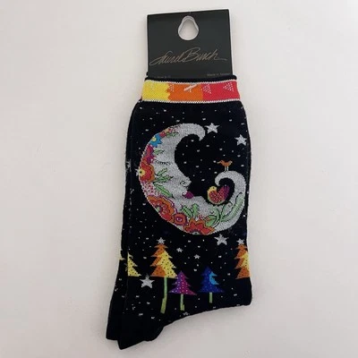 Носки Laurel Burch черные мистические лунные звезды деревья художественный носок размер 9-11 НОВЫЕ - Изображение 1 из 4