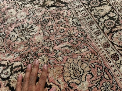 4x6 古董丝绸地毯 ORIENTAL 粉红色黑色手工复古手工编织美术 — 第 1/4 张图片