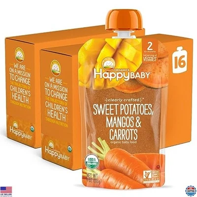 Bolsas de comida orgánica para bebés etapa 2 - batatas, mangos y zanahorias, paquete de 16 Foto 1 de 4