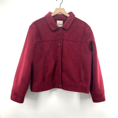 J Jill Mujer Talla Grande Borgoña Vino Imitación Gamuza Sherpa Vellón Chaqueta Abotonada Foto 1 de 4