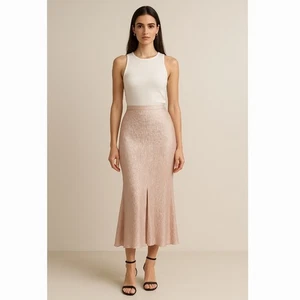 Commense Blush Plissee Meerjungfrau Midi Rock Gr. M elegant minimalistisch Abend schick - Bild 1 von 16