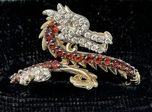 DISNEY - MULAN / MUSHU - DRAGON 10K DIAMONDS & GARNETS RING - SIZE 7 (J1304) - Picture 1 of 14
