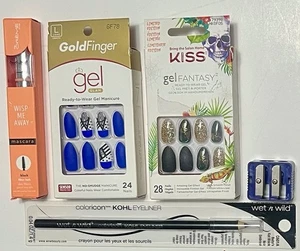 Kiss Long Nails Press On Manicure Gel LOT 2 W/ Eyeliner/Mascara/Sharpener -NEM03 - Picture 1 of 4