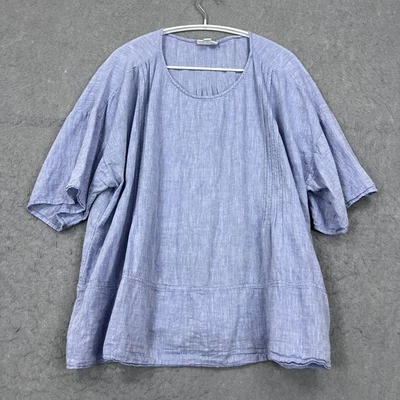 J Jill Pure Top Women's XL Blue Linen Scoop Woven Lagenlook Short Sleeve Shirt - Image 1 of 4
