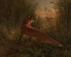 Vintage Fuchs Gemälde, Tier im Wald, Wildlife Gemälde Leinwanddruck - Bild 1 von 1
