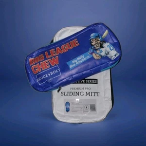Bruce Bolt Limited Edition Big League Chew Blue Raspberry Batting Gloves & Mitt - Picture 1 of 15