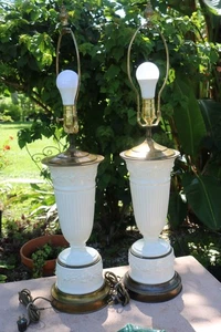 Wedgwood Lamps 30 " Cream Grapes on Cream Dot Edge Set of 2 - Picture 1 of 7