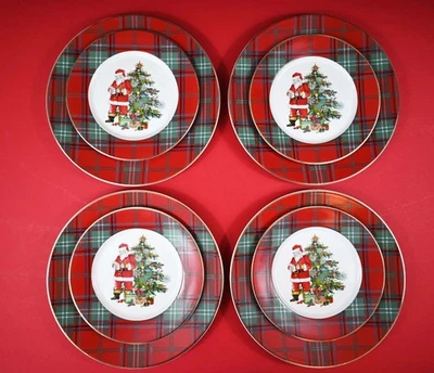 Platos de cena y ensalada Williams Sonoma tartán rojo 8 piezas. Set Portugal Navidad Nuevo Foto 1 de 4