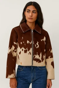 Genuine Cowhide Leather Jacket for Women | Natural Hair-On Cow Skin Fashion Coat - Picture 1 of 5