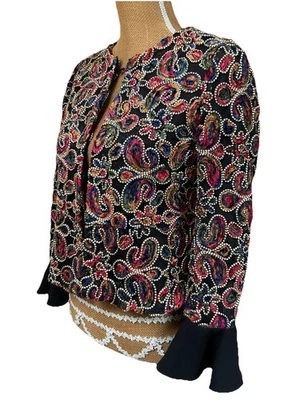 Zara Tape Work paisley embroidery flared chiffon sleeve blazer jacket M  Bnwt - Image 1 of 4
