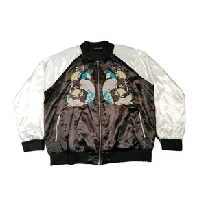 Boohoo Shell Jacket Black White Size 18 Vintage 90s Festival Peacock Design - Picture 1 of 17