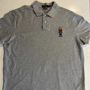 Polo Ralph Lauren Para Hombres XL Polo Oso Piqué Tejido Gris Peso Medio Calce Ajustado - Imagen 1 de 3