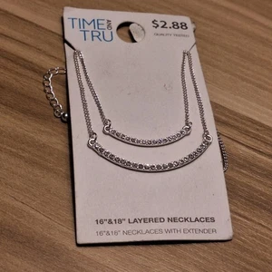 Time and Tru silberfarbene zweilagige Kette Halsketten 16" & 18" mit Verlängerung - Bild 1 von 4