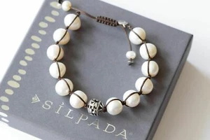 Silpada Pearl Sterling Silver Brown Cord Adjustable Bracelet B2424 - Picture 1 of 12