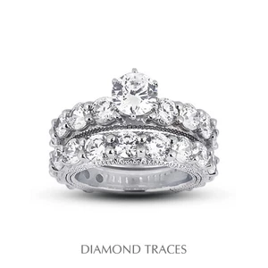 12.33ct F-SI3 Round Natural Diamonds 18k  Vintage Style Wedding Ring Set - Picture 1 of 6