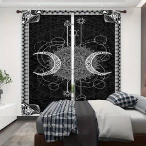 2pcs Mystic Sun Moon Boho Pattern Rod Pocket Curtain Bedroom Living Room Kitchen - Picture 1 of 11