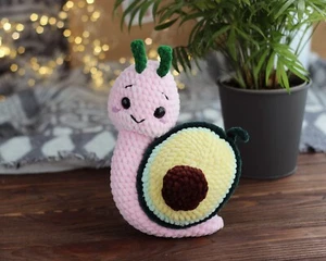 Crochet Avocado Snail Plush Toy – Handmade Amigurumi Gift, Cute Stuffed Animal - Picture 1 of 5