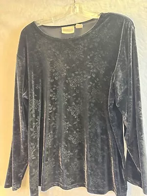 Liz Claiborne  Black Velvet Tunic Burn Out Roses - Long Sleeve L Classic Dressy - Изображение 1 из 4
