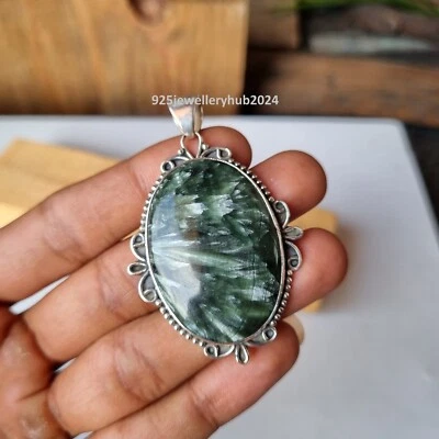 Colgante de piedras preciosas de serafinita de plata de ley 925 colgante de regalo de boda PG5380 Foto 1 de 4
