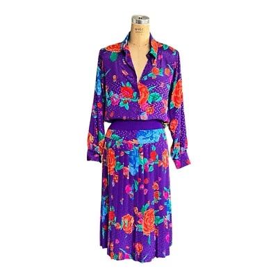 Golden Girls VTG 1980s Womans Sz 6 Castleberry 2 PC Suit Skirt & Top Purple  - Image 1 of 4