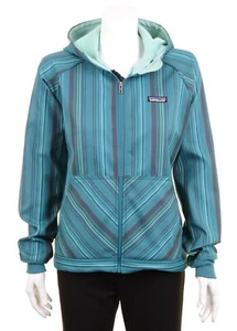 Patagonia Womens Green Striped Poly Lightweight Activewear Full Zip Hoodie M - Picture 1 of 10