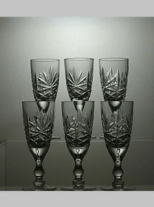 Vintage Lead Crystal Cut Glass Set Of 6 Liqueur Glasses 4 1/4" - 43B - Picture 1 of 5