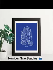 Star Wars R2 D2 Blueprint Illustration Artwork Print A3 signed by artist - Picture 1 of 6