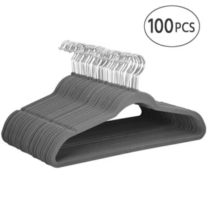 Heavy Duty Non Slip Velvet Clothing Hanger, 100 Pack, Gray - Picture 1 of 3